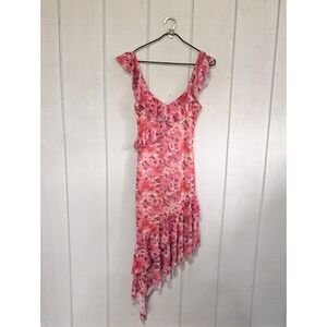Mixed Threads Pink Floral Mesh Ruffle Asymmetrical Midi Dress Y2K Fairy Dainty M